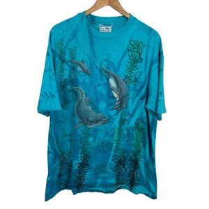 VTG 90s Local Color Art T Shirt XL Dolphin Ocean AOP Tie Die Single Stitch